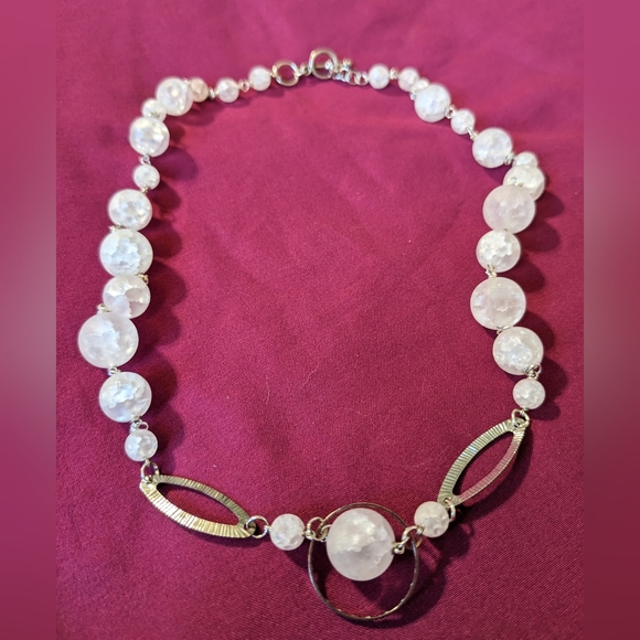 Crackle Quartz Necklace White Crystals Natural Protection Silver Handmade Art - Picture 4 of 9